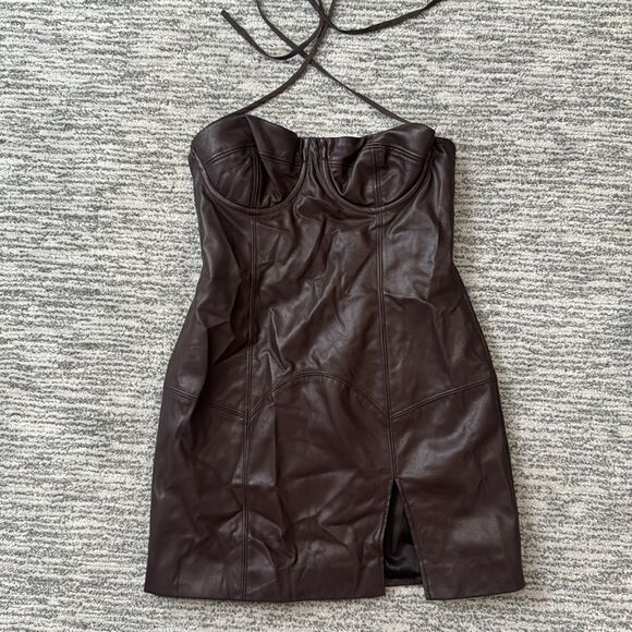 NWT H:OURS Blake Mini Dress in Dark Brown Small Revolve - Picture 2 of 14